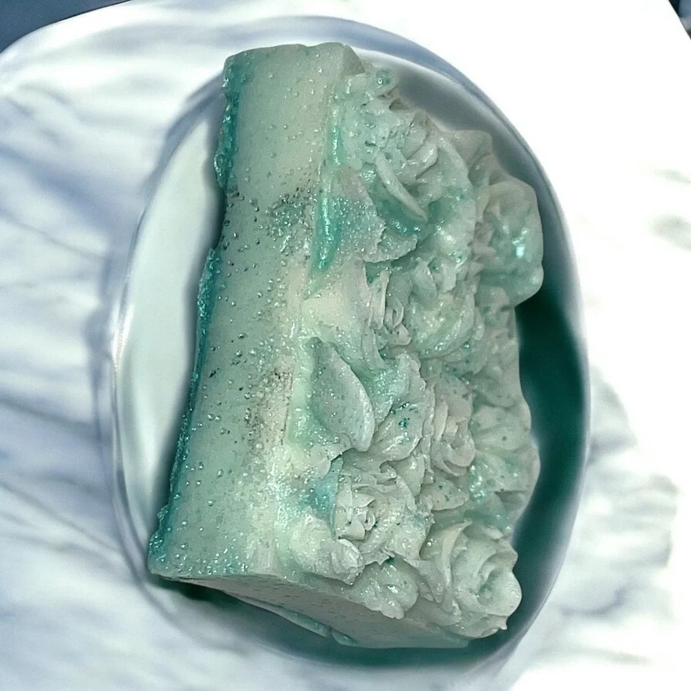 Cucumber melon shimmer soap Handcrafted 3D roses Bar - Green 3x2in 4oz